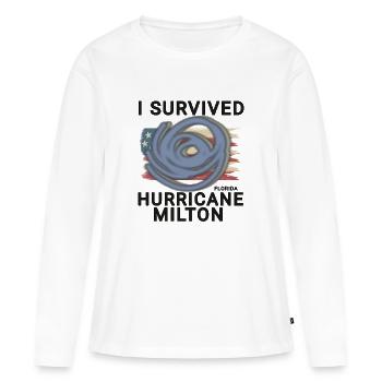 J’ai survécu à l’ouragan Milton - T-shirt manches longues Premium bio Femme - blanc - Devant - Julia (174cm)