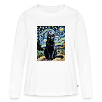 L’élégance féline la nuit L’élégance féline - T-shirt manches longues Premium bio Femme - blanc - Devant - Julia (174cm)
