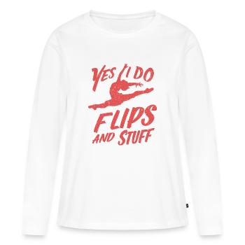 Ja, ich mache Flips und so! - Frauen Premium Bio Langarmshirt - Weiß - Vorne - Julia (174cm)