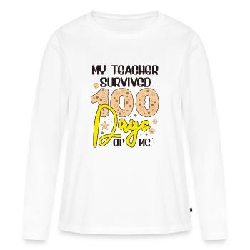 Mon professeur a survécu 100 jours, j’ai survécu 100 jours d’école - T-shirt manches longues Premium bio Femme - blanc - Devant - Julia (174cm)