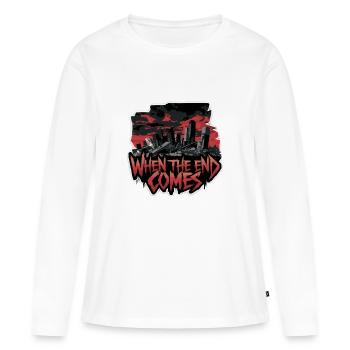 QUAND VIENT LA FIN - T-shirt manches longues Premium bio Femme - blanc - Devant - Julia (174cm)