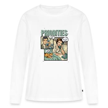 Chat Amoureux Priorité Chats Maman Drôle - T-shirt manches longues Premium bio Femme - blanc - Devant - Julia (174cm)