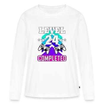 anniversaire de jeu haha comme c’est drôle - T-shirt manches longues Premium bio Femme - blanc - Devant - Julia (174cm)