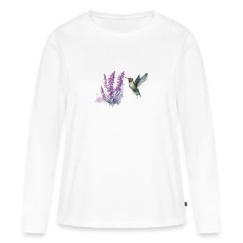 Aquarelle Colibri Nectar de Lavande - T-shirt manches longues Premium bio Femme - blanc - Devant - Julia (174cm)