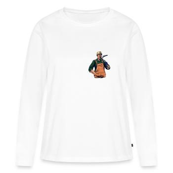 Qui creuse une fosse pour les autres - Drôle de dicton de bâtiment - T-shirt manches longues Premium bio Femme - blanc - Devant - Julia (174cm)
