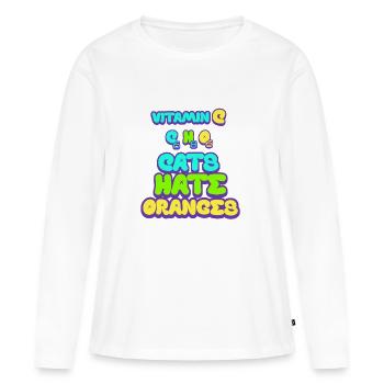 Les chats détestent les oranges vitamine C - T-shirt manches longues Premium bio Femme - blanc - Devant - Julia (174cm)