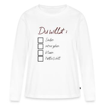 0652A733 3792 487E B09C 5B88AAFD5637 - Frauen Premium Bio Langarmshirt - Weiß - Vorne - Julia (174cm)