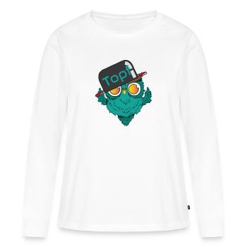 Chouette en couple avec pot sans couvercle - T-shirt manches longues Premium bio Femme - blanc - Devant - Julia (174cm)
