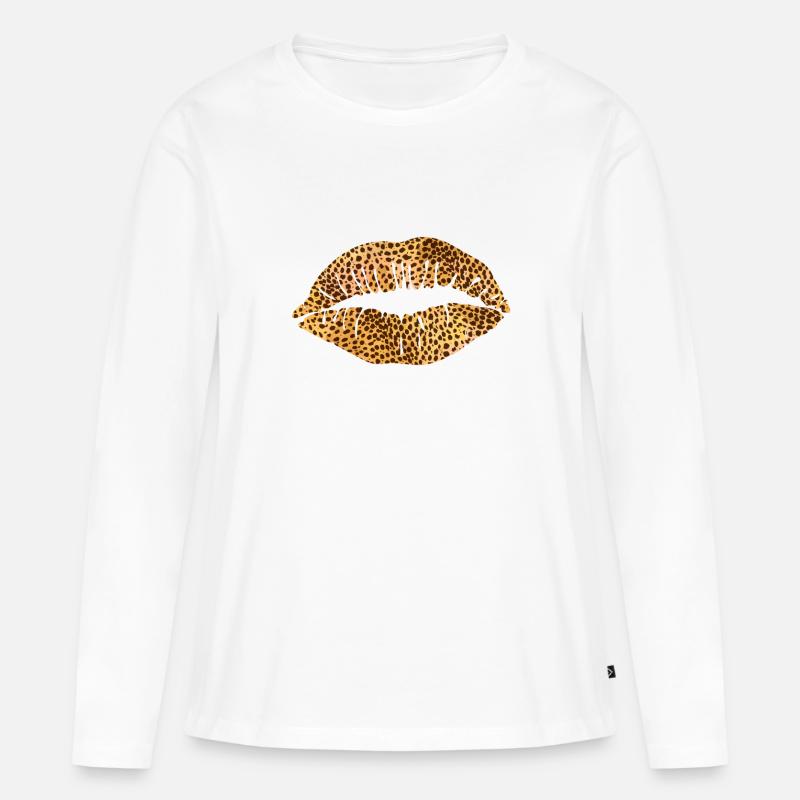 Bocca stampa Leoprad - Maglia a maniche lunghe ecologica premium da donna - bianco