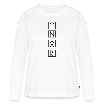 THOR Runensprache Schwarz - Frauen Premium Bio Langarmshirt - Weiß - Vorne - Julia (174cm)
