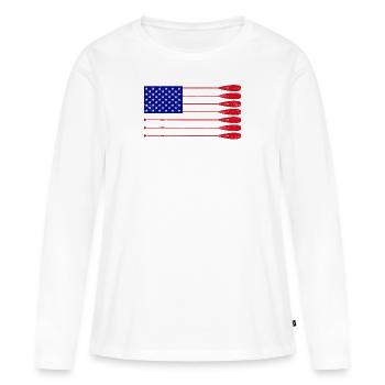 Cool Distressed Drapeau américain Rame Rame Drôle - T-shirt manches longues Premium bio Femme - blanc - Devant - Julia (174cm)