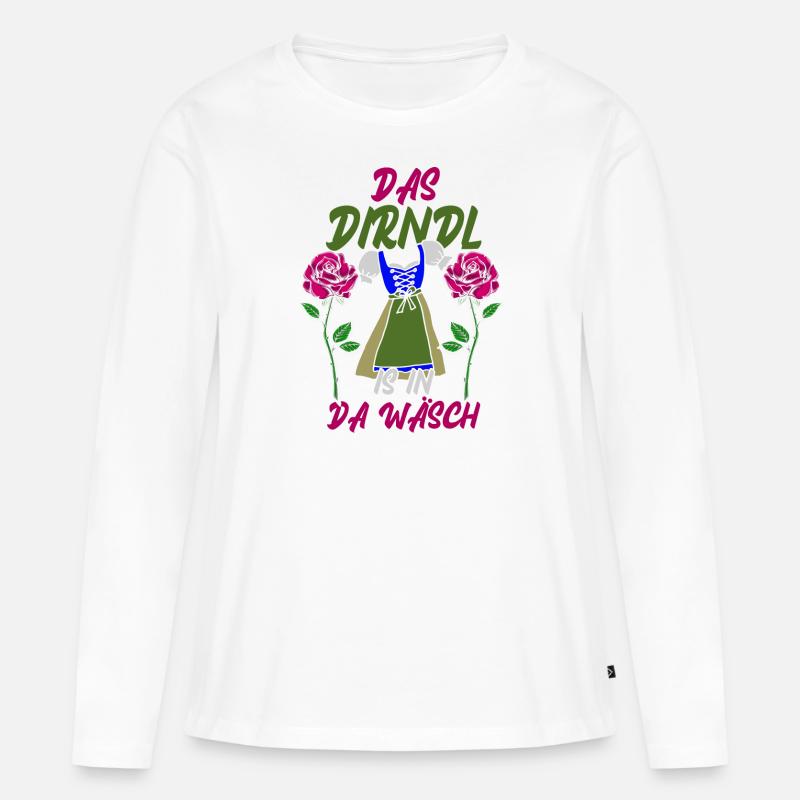 Mei dirndl is in da wasch - Frauen Premium Bio Langarmshirt - Weiß