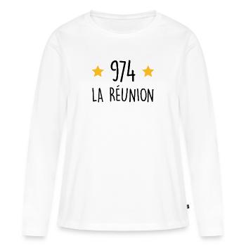 974 La Réunion - T-shirt manches longues Premium bio Femme - blanc - Devant - Julia (174cm)