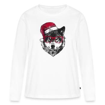 Loup de Noël grincheux - T-shirt manches longues Premium bio Femme - blanc - Devant - Julia (174cm)