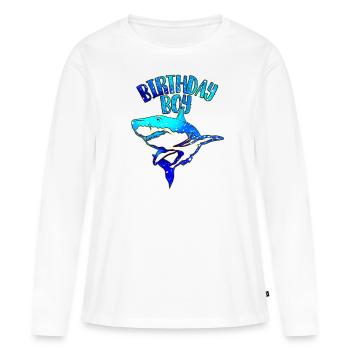 Birthday Boy - Thème Requin - T-shirt manches longues Premium bio Femme - blanc - Devant - Julia (174cm)