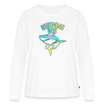 Birthday Boy - Thème Requin - T-shirt manches longues Premium bio Femme - blanc - Devant - Julia (174cm)