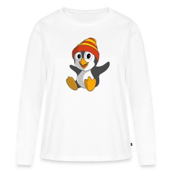 Drôle de pingouin avec chapeau d’hiver - T-shirt manches longues Premium bio Femme - blanc - Devant - Julia (174cm)