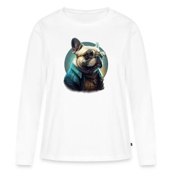 Culture pop bouledogue française avec lunettes de soleil - T-shirt manches longues Premium bio Femme - blanc - Devant - Julia (174cm)