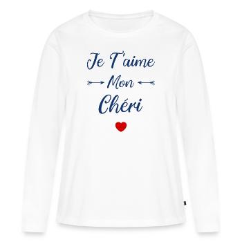 Je t'aime mon Chéri - T-shirt manches longues Premium bio Femme - blanc - Devant - Julia (174cm)
