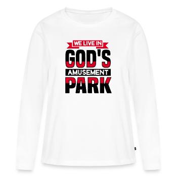 WIR LIEGEN IN GOTTES VERGNÜGUNGSPARK - Frauen Premium Bio Langarmshirt - Weiß - Vorne - Julia (174cm)