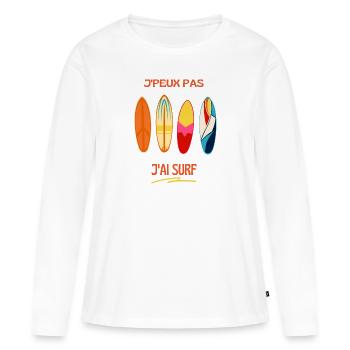 J'peux pas j'ai surf - surfeuse - humour - sport - T-shirt manches longues Premium bio Femme - blanc - Devant - Julia (174cm)