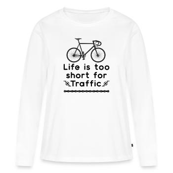 La vie est trop courte pour Traffic - T-shirt manches longues Premium bio Femme - blanc - Devant - Julia (174cm)