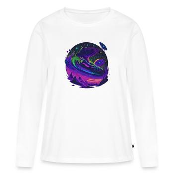 Un disque vinyle extraterrestre volant dans l’espace - T-shirt manches longues Premium bio Femme - blanc - Devant - Julia (174cm)