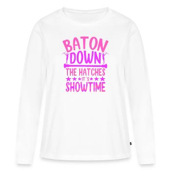 Bâton virevoltant dans les écoutilles C’est l’heure du spectacle - T-shirt manches longues Premium bio Femme - blanc - Devant - Julia (174cm)
