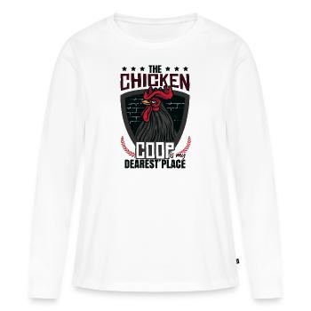 Hühnerstall Sprichwort - Frauen Premium Bio Langarmshirt - Weiß - Vorne - Julia (174cm)