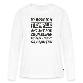 Mein Körper ist ein Tempel. Uralt und zerbröckelnd und - Frauen Premium Bio Langarmshirt - Weiß - Vorne - Julia (174cm)