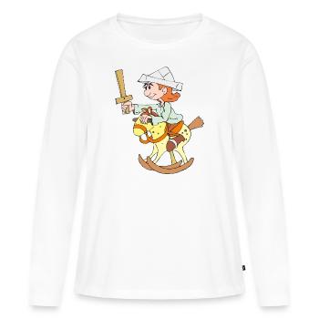 L’enfant monte sur un cheval à bascule - T-shirt manches longues Premium bio Femme - blanc - Devant - Julia (174cm)