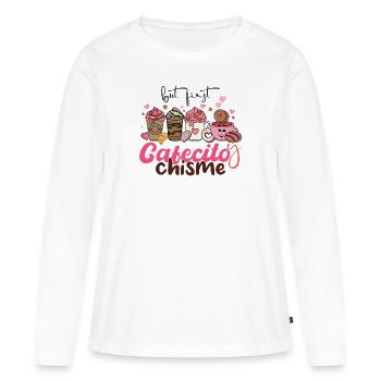 Cafecito Y Chisme Tasses à café drôle Latino - T-shirt manches longues Premium bio Femme - blanc - Devant - Julia (174cm)
