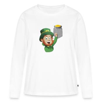 Leprechaun Atteignant Un Pot D’or Dans Une Fausse Poche - T-shirt manches longues Premium bio Femme - blanc - Devant - Julia (174cm)