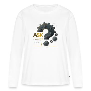 HINTERFRAGEN, FRAGEN - Frauen Premium Bio Langarmshirt - Weiß - Vorne - Julia (174cm)
