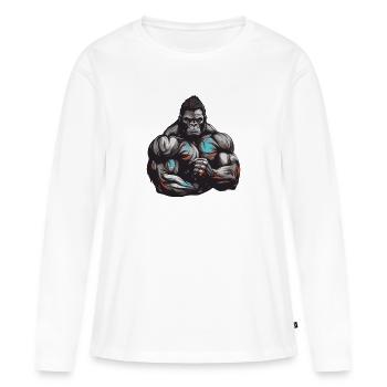 Muscles de musculation Gorilla - T-shirt manches longues Premium bio Femme - blanc - Devant - Julia (174cm)