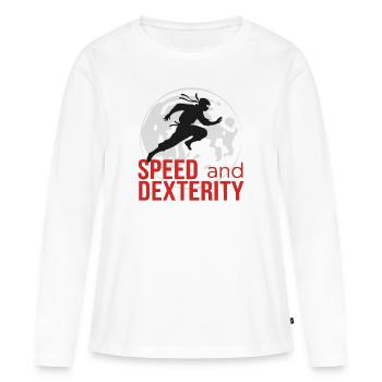 NINJA, GESCHWINDIGKEIT UND GESCHICKLICHKEIT - Frauen Premium Bio Langarmshirt - Weiß - Vorne - Julia (174cm)