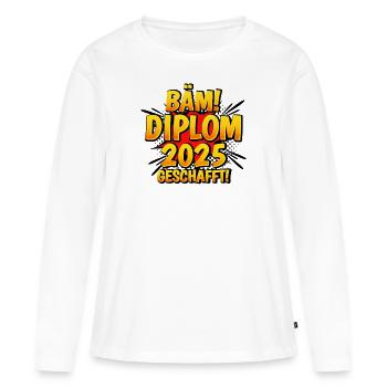 Bäm Diplom Geschafft 2025 - Frauen Premium Bio Langarmshirt - Weiß - Vorne - Julia (174cm)