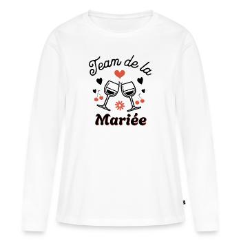 Femme équipe de la mariée pour un EVJF Team Mariée - T-shirt manches longues Premium bio Femme - blanc - Devant - Julia (174cm)