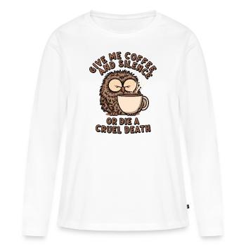 Coffee Owl - donne-moi du café et silence ou meurs - T-shirt manches longues Premium bio Femme - blanc - Devant - Julia (174cm)
