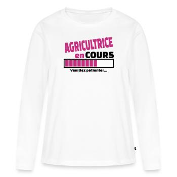 agricultrice en cours - T-shirt manches longues Premium bio Femme - blanc - Devant - Julia (174cm)