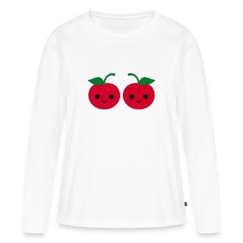Kirschen - Frauen Premium Bio Langarmshirt - Weiß - Vorne - Julia (174cm)