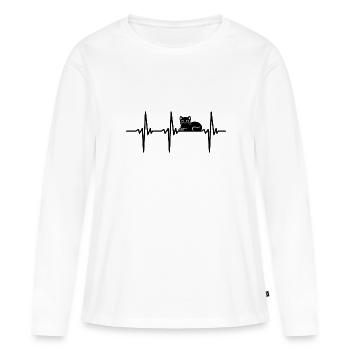 Battements de cœur pour les chats domestiques - T-shirt manches longues Premium bio Femme - blanc - Devant - Julia (174cm)