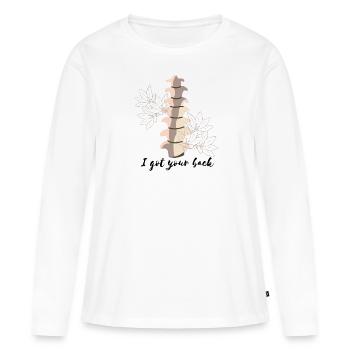 J’ai eu votre dos - Ostéopathie - T-shirt manches longues Premium bio Femme - blanc - Devant - Julia (174cm)
