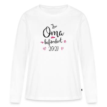 Oma befördert 2021 Ankündigung du w - Frauen Premium Bio Langarmshirt - Weiß - Vorne - Julia (174cm)