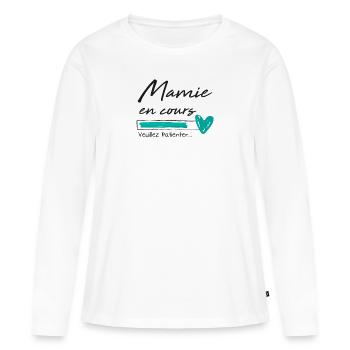 Je serai grand-mère annonce de grossesse bébé - T-shirt manches longues Premium bio Femme - blanc - Devant - Julia (174cm)