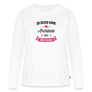 ARCHITECTE QUI DÉCHIRE - T-shirt manches longues Premium bio Femme - blanc - Devant - Julia (174cm)
