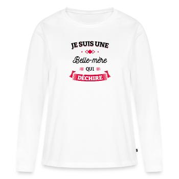 BELLE-MÈRE QUI DÉCHIRE - T-shirt manches longues Premium bio Femme - blanc - Devant - Julia (174cm)