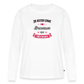 BRICOLEUSE QUI DÉCHIRE - T-shirt manches longues Premium bio Femme - blanc - Devant - Julia (174cm)