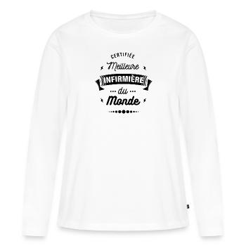 CERTIFIÉE MEILLEURE INFIRMIÈRE DU MONDE - T-shirt manches longues Premium bio Femme - blanc - Devant - Julia (174cm)
