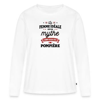 LA FEMME IDÉALE EST POMPIÈRE - T-shirt manches longues Premium bio Femme - blanc - Devant - Julia (174cm)